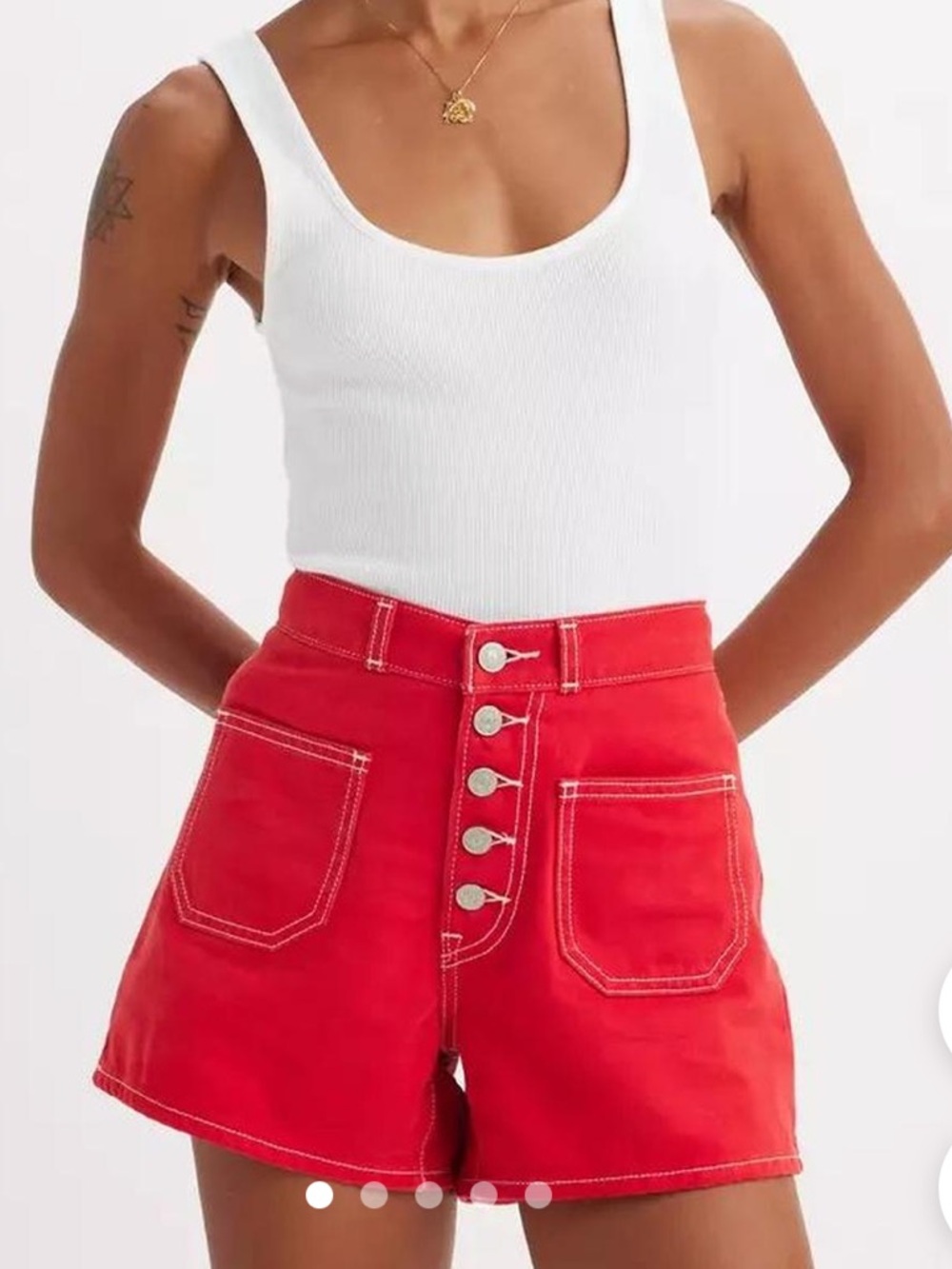 Levi's Red High-Waist Button-Front Denim Shorts